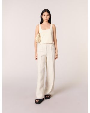 Maje Wide-Leg Tweed Trousers - Natural