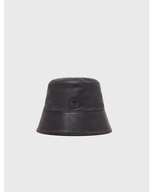 Maje Distressed Leather Bucket Hat - White