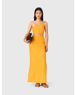 Maje Asymmetrical Linen-Blend Dress - Metallic