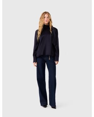 Maje High-Neck Satin Top - Blue