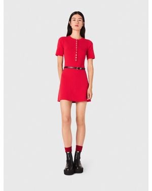 Maje Short Ribbed Knit Dress - Red
