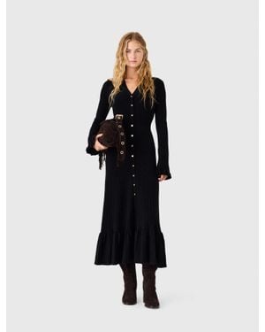Maje Ruffled Knit Maxi Dress - Black