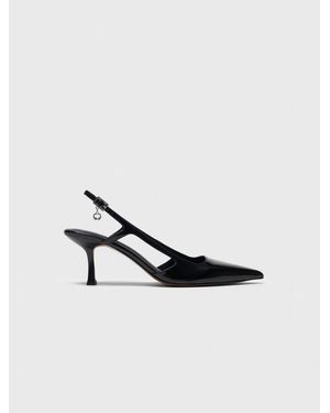 Maje Escarpins Slingback En Cuir Vernis - Blanc