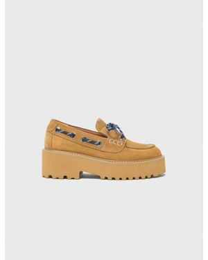 Maje Suede Platform Boat Shoes - Natural