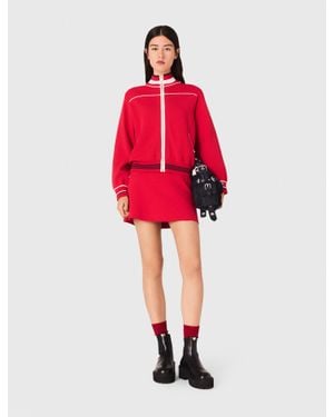 Maje Zipped Cardigan With Elastic Waist - Red