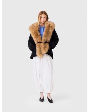 Maje Oversized Faux Fur Collar Parka - White