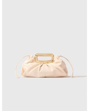 Maje Metal Handle Leather Clutch - Natural