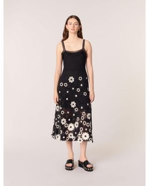 Maje Floral Crochet Maxi Dress - Black