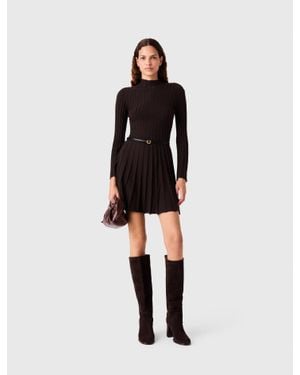 Maje High-Neck Short Skater Dress - Black