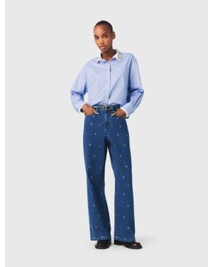 Maje Wide Jeans With Rhinestones - Blue