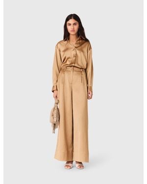 Maje Rhinestone Satin Shirt - Natural