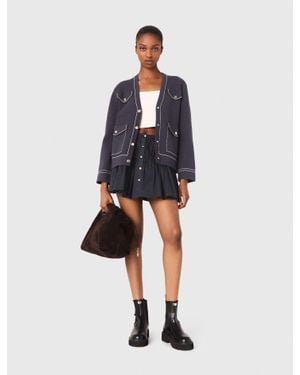 Maje Long Topstitched Knit Cardigan - Blue