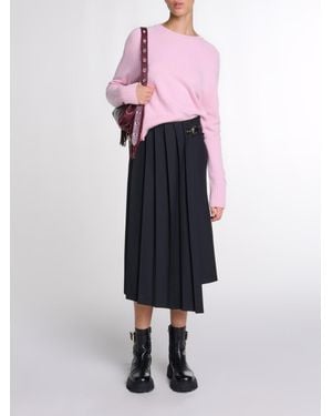 Maje Asymmetrical Long Pleated Skirt - Black