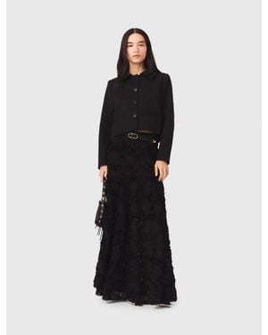 Maje Long Embroidered Skirt - Black