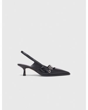 Maje Leather Court Shoes With Eyelet Strap - White