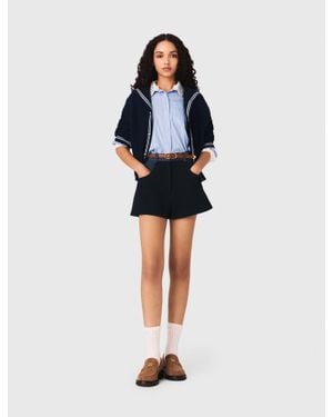 Maje Tweed Shorts With Denim Details - Blue