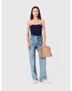 Maje Contrast-Knit Bustier Top - Blue