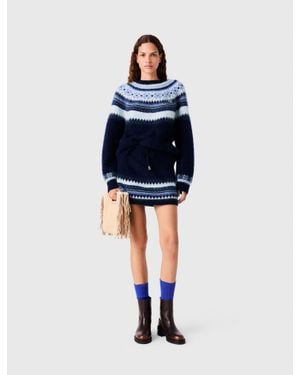 Maje Short Jacquard Knit Skirt - Blue