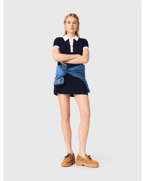 Maje Contrast-Trim Polo Dress - Blue
