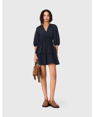 Maje Ruffle And Rhinestone Dress - Blue