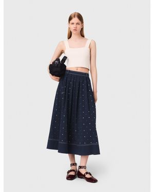 Maje Long Studded Cotton Skirt - Blue