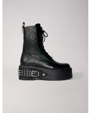 Maje Combat Boots With Punk Details - Black
