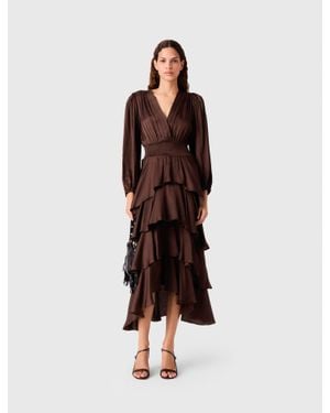 Maje Flowy Ruffled Maxi Dress - Brown