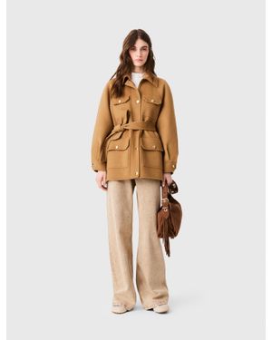 Maje Mid-Length Wool Coat - Natural