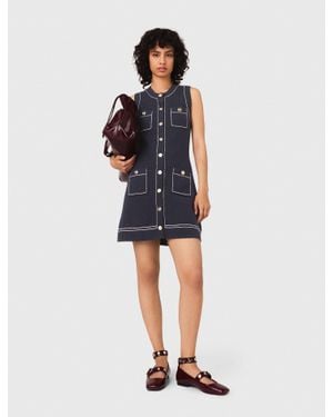 Maje Topstitched Knit Shift Dress - Blue