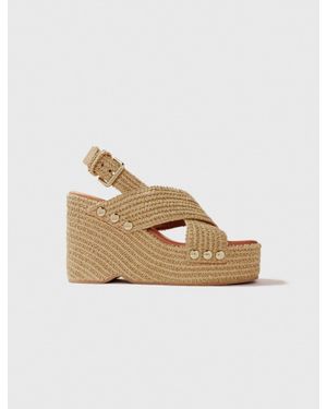 Maje Wedge Sandals With Raffia Effect - Natural
