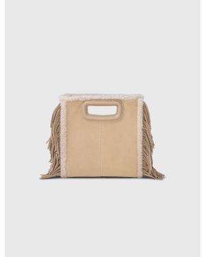 Maje Suede And Fur-Effect M Bag - Natural