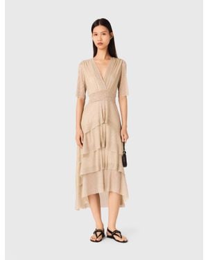 Maje Metallic Ruffled Dress - Natural