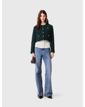 Maje Tweed-Jacke Mit Fransenborte - Blau