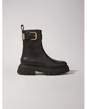 Maje Leather Ankle Boots With Buckles - Black