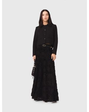 Maje Long Embroidered Skirt - Black