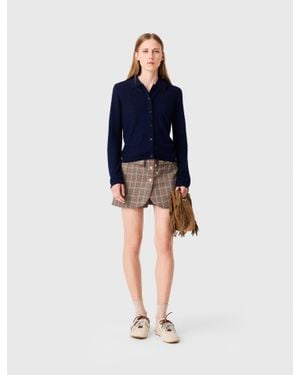 Maje Rhinestone Polo Collar Cardigan - Blue