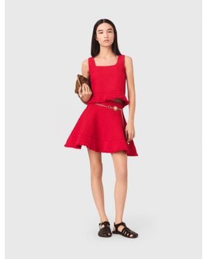Maje Ruffled Knit Top - Red