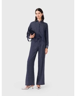 Maje Wide-Leg Trousers With Rhinestone - Blue