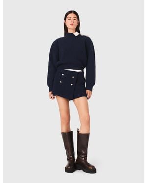Maje Tweed Shorts With Contrast Band - Blue