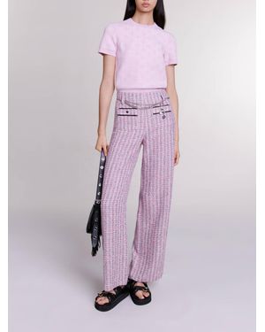 Maje Wide-Leg Tweed Pants - Purple