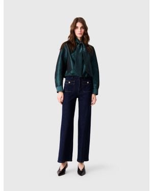 Maje Satin Pussy Bow Shirt - Blue