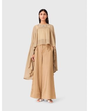 Maje Cape Top With Jewel Collar - Natural