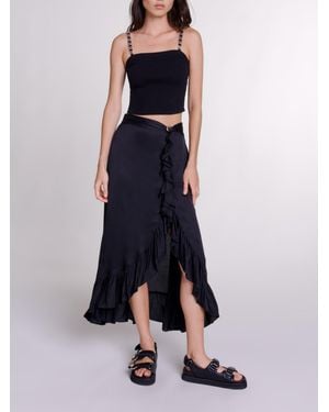 Maje Long Satin-Effect Ruffled Skirt - Blue