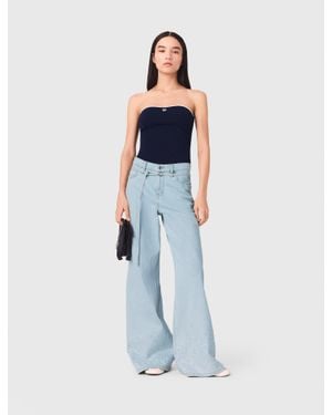 Maje Wide-Leg Rhinestone Jeans - Blue