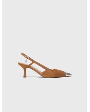 Maje Metallic-Toe Suede Court Shoes - White