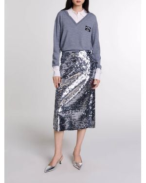 Maje Knit Skirt With Sequins - Blue
