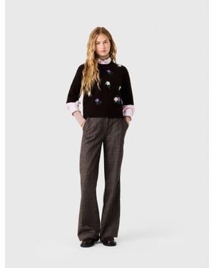 Maje Sweater With Floral Embroidery - Brown