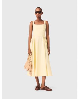 Maje Flared Rhinestone-Trim Midi Dress - Natural