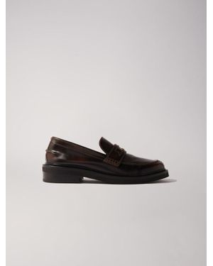 Maje Brushed Leather Loafers - Brown