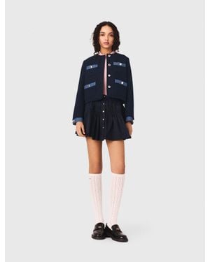Maje Tweed Jacket With Denim Trim - Blue